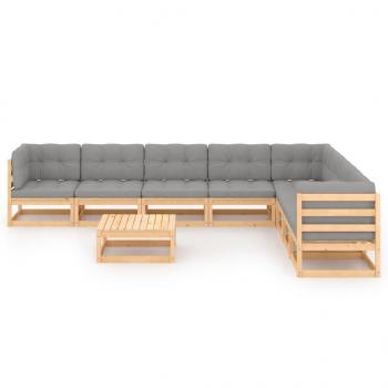 9-tlg. Garten-Lounge-Set mit Kissen Massivholz Kiefer