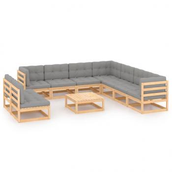 ARDEBO.de - 10-tlg. Garten-Lounge-Set mit Kissen Massivholz Kiefer