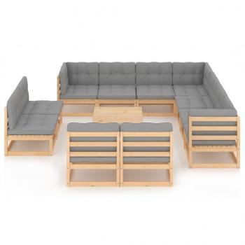 12-tlg. Garten-Lounge-Set mit Kissen Massivholz Kiefer