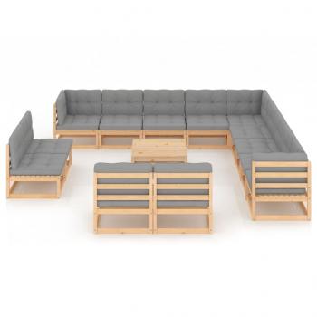 14-tlg. Garten-Lounge-Set mit Kissen Massivholz Kiefer