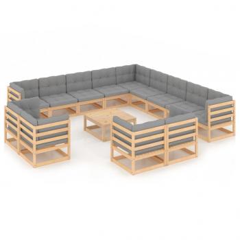 ARDEBO.de - 14-tlg. Garten-Lounge-Set mit Kissen Massivholz Kiefer