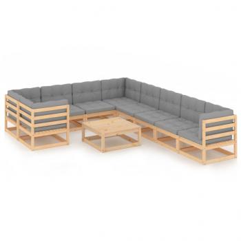 ARDEBO.de - 10-tlg. Garten-Lounge-Set mit Kissen Massivholz Kiefer