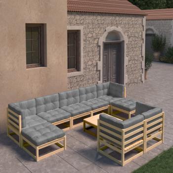 ARDEBO.de - 10-tlg. Garten-Lounge-Set mit Kissen Massivholz Kiefer