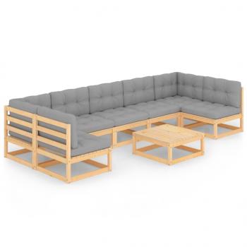 8-tlg. Garten-Lounge-Set mit Kissen Massivholz Kiefer