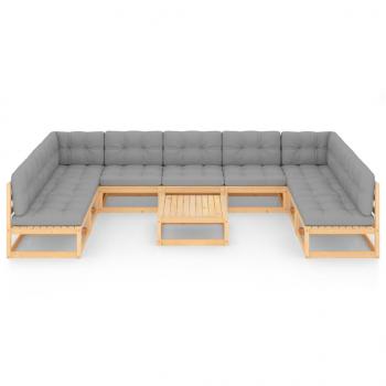 10-tlg. Garten-Lounge-Set mit Kissen Massivholz Kiefer