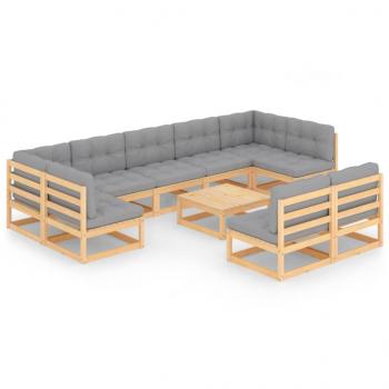 10-tlg. Garten-Lounge-Set mit Kissen Massivholz Kiefer