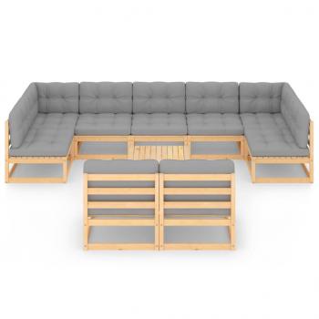 10-tlg. Garten-Lounge-Set mit Kissen Massivholz Kiefer