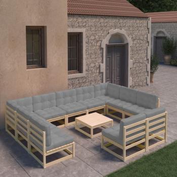 ARDEBO.de - 12-tlg. Garten-Lounge-Set mit Kissen Massivholz Kiefer