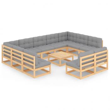 12-tlg. Garten-Lounge-Set mit Kissen Massivholz Kiefer