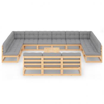 14-tlg. Garten-Lounge-Set mit Kissen Massivholz Kiefer