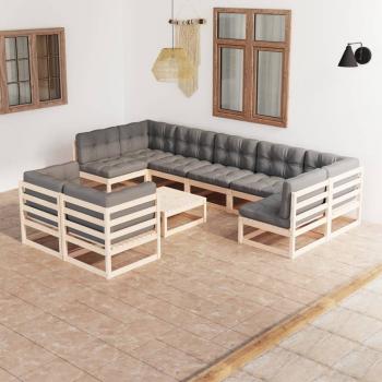 ARDEBO.de - 10-tlg. Garten-Lounge-Set mit Kissen Massivholz Kiefer