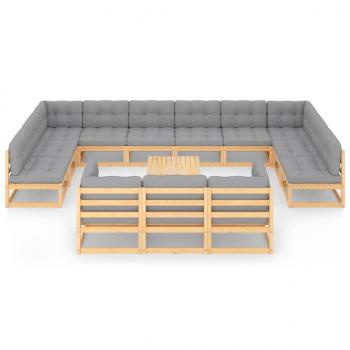 14-tlg. Garten-Lounge-Set mit Kissen Massivholz Kiefer