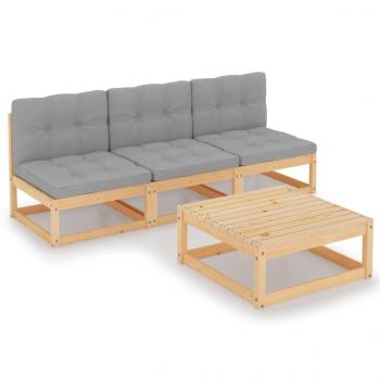 ARDEBO.de - 4-tlg. Garten-Lounge-Set mit Kissen Kiefer Massivholz