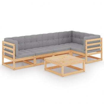 6-tlg. Garten-Lounge-Set mit Kissen Kiefer Massivholz