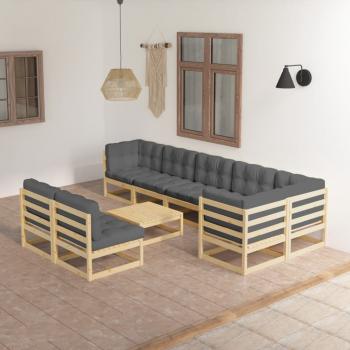 ARDEBO.de - 9-tlg. Garten-Lounge-Set mit Kissen Massivholz Kiefer