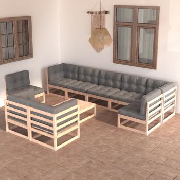 ARDEBO.de - 10-tlg. Garten-Lounge-Set mit Kissen Massivholz Kiefer