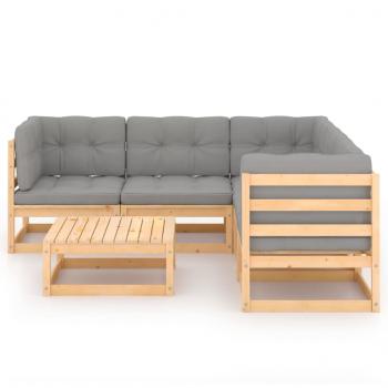 6-tlg. Garten-Lounge-Set mit Kissen Massivholz Kiefer