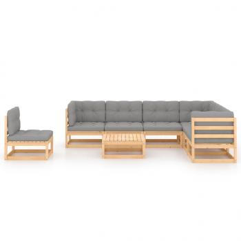 8-tlg. Garten-Lounge-Set mit Kissen Massivholz Kiefer