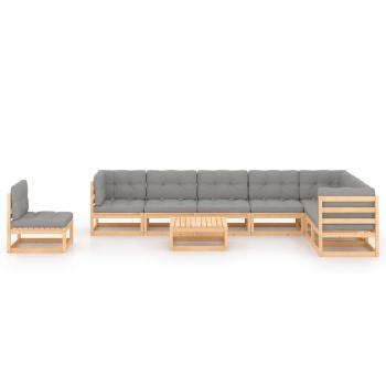 9-tlg. Garten-Lounge-Set mit Kissen Massivholz Kiefer