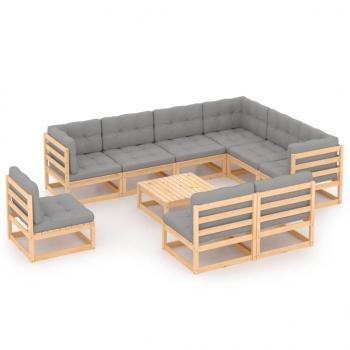 ARDEBO.de - 10-tlg. Garten-Lounge-Set mit Kissen Massivholz Kiefer