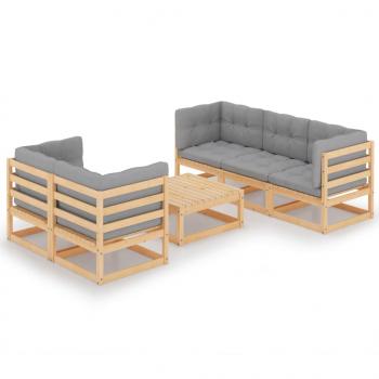 ARDEBO.de - 6-tlg. Garten-Lounge-Set mit Kissen Kiefer Massivholz