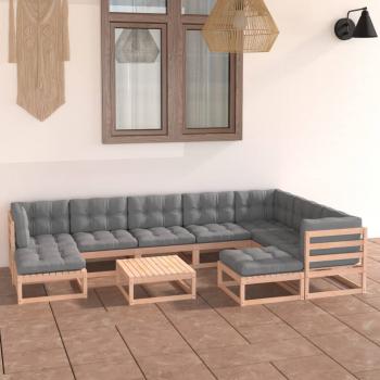 ARDEBO.de - 10-tlg. Garten-Lounge-Set mit Kissen Massivholz Kiefer