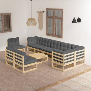 ARDEBO.de - 10-tlg. Garten-Lounge-Set mit Kissen Massivholz Kiefer