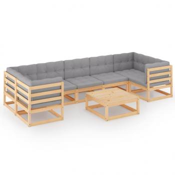 8-tlg. Garten-Lounge-Set mit Kissen Kiefer Massivholz