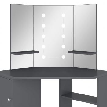 Eck-Schminktisch mit LED Grau 111x54x141,5 cm