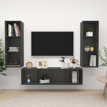 ARDEBO.de - 3-tlg. TV-Schrank-Set Grau Holzwerkstoff