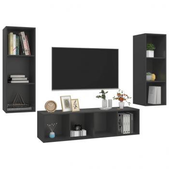 3-tlg. TV-Schrank-Set Grau Holzwerkstoff