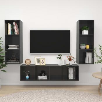 ARDEBO.de - 3-tlg. TV-Schrank-Set Hochglanz-Grau Holzwerkstoff