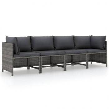 ARDEBO.de - 4-Sitzer-Gartensofa mit Kissen Grau Poly Rattan