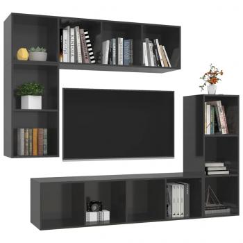 4-tlg. TV-Schrank-Set Hochglanz-Grau Holzwerkstoff