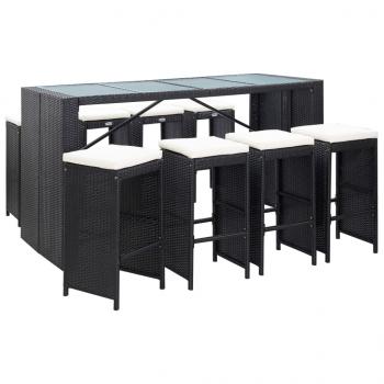 ARDEBO.de - 9-tlg. Gartenbar-Set Poly Rattan Schwarz