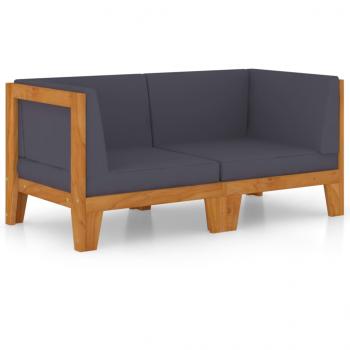 2-Sitzer-Sofa mit Dunkelgrauen Kissen Akazie Massivholz