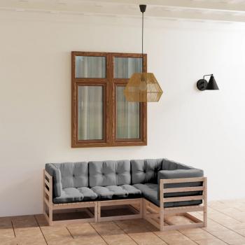 4-tlg. Garten-Lounge-Set mit Kissen Kiefer Massivholz