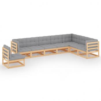 8-tlg. Garten-Lounge-Set mit Kissen Massivholz Kiefer