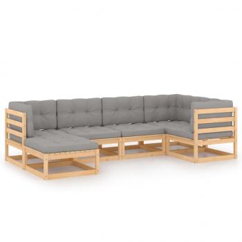 6-tlg. Garten-Lounge-Set mit Kissen Massivholz Kiefer