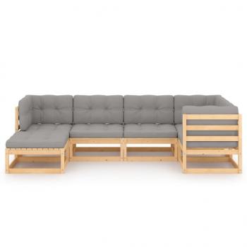 6-tlg. Garten-Lounge-Set mit Kissen Massivholz Kiefer