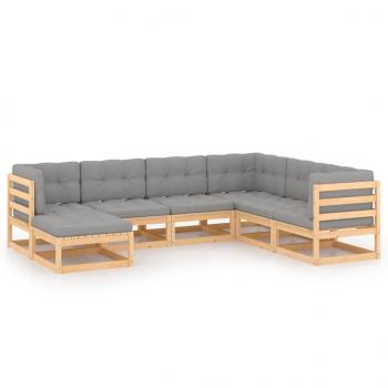 7-tlg. Garten-Lounge-Set mit Kissen Massivholz Kiefer