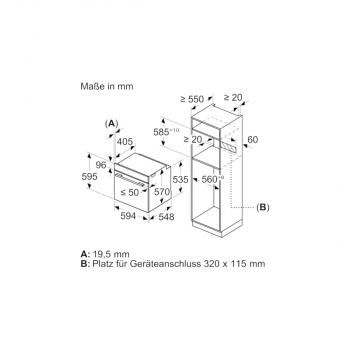 Bosch HRA534BS0 EEK: A Einbaubackofen, 60cm breit, 71 L, Dampffunktion, 3D Heißluft, Hydrolyse, edelstahl