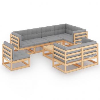 9-tlg. Garten-Lounge-Set mit Kissen Massivholz Kiefer