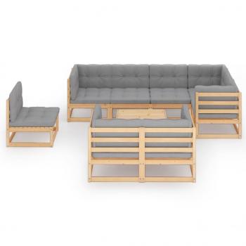 9-tlg. Garten-Lounge-Set mit Kissen Massivholz Kiefer