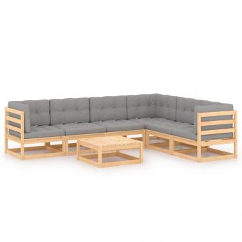 7-tlg. Garten-Lounge-Set mit Kissen Massivholz Kiefer