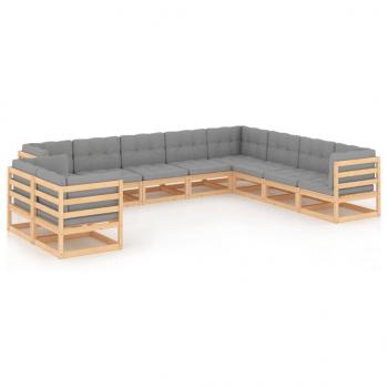 ARDEBO.de - 10-tlg. Garten-Lounge-Set mit Kissen Massivholz Kiefer