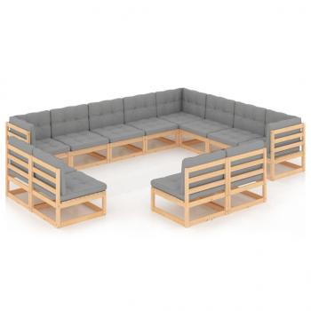 12-tlg. Garten-Lounge-Set mit Kissen Massivholz Kiefer