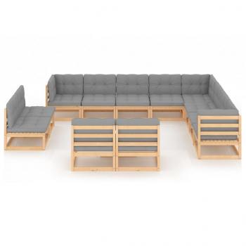 12-tlg. Garten-Lounge-Set mit Kissen Massivholz Kiefer