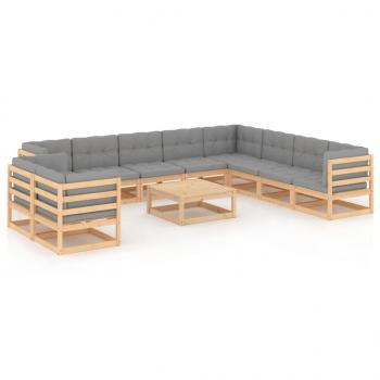 ARDEBO.de - 11-tlg. Garten-Lounge-Set mit Kissen Kiefer Massivholz