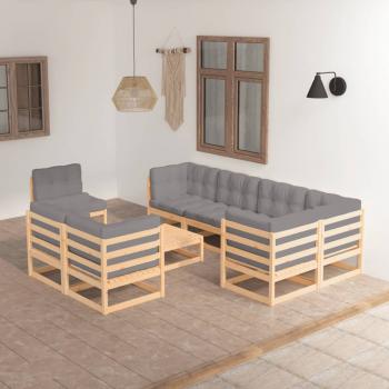 ARDEBO.de - 9-tlg. Garten-Lounge-Set mit Kissen Massivholz Kiefer